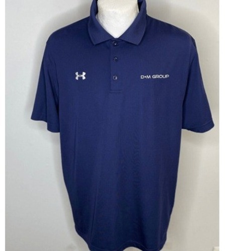 Under Armour HeatGear Loose Navy‎ Blue Polo Shirt Mens Large D+M Group Logo